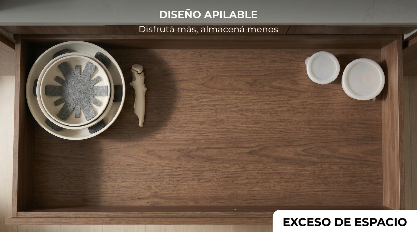Ollas Gadnic apilables como una mamuschka — diseño apilable que ahorra espacio